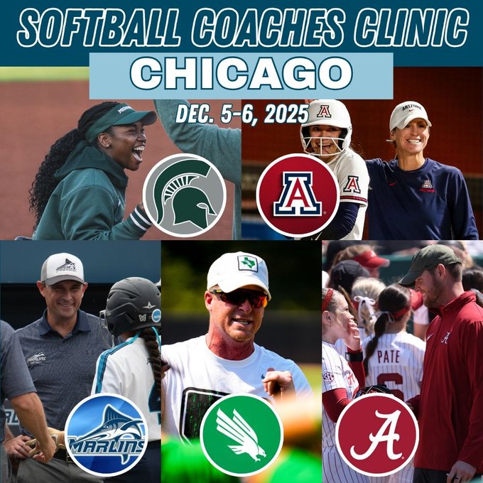 NFCAorg's tweet photo. The weather INSIDE is delightful! 72° & Softball ☀️🥎

Coaches, there’s no better way to spend the first weekend in December than learning, connecting & growing together. Chicago is calling … and you don’t want to miss this lineup! 🔥

Join us! 🔗 https://t.co/mwOsrk6b7X

#NFCACoachesClinics #ElevateTheGame