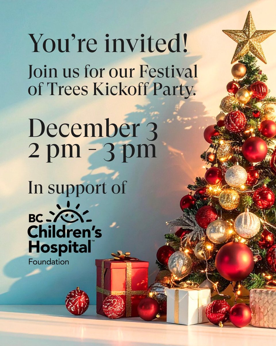 YOU'RE INVITED! Enjoy home-made hot apple cider, rum balls, gingerbread cookies, and a dazzling display of Christmas trees this Wednesday while we come together to support <a href="/BCCHF/">BCCH Foundation</a> Festival of Trees.

#GatheringsBySheraton #FestivalOfTrees #RichmondMoments #GivingTuesdayCA