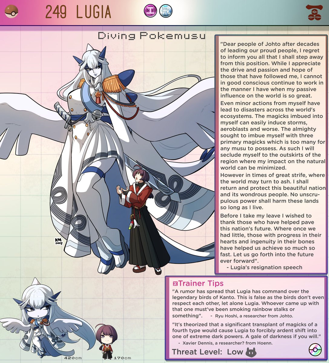 kinkymation's tweet photo. Lugia is the symbol of order in Johto, she is rarely seen but some do claim she is still hiding away somewhere, to keep the region safe from her fearsome power....
dex: @wilsonthegreen https://t.co/8KP1kzSqy7