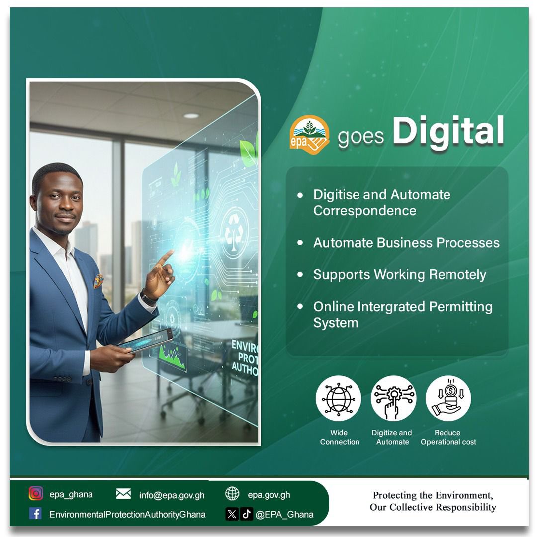EPA_Ghana's tweet photo. A smarter EPA for a cleaner Ghana. Faster services, easier access, smarter systems. 
EPA goes DIGITAL!
 #GoDigital #DigitalGhana #EPAGh #EcoInnovation https://t.co/3Djl24fEC8
