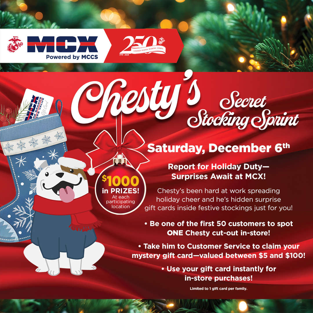 ⏰ On Saturday, December 6, be one of the first 50 customers to find a Chesty cut-out in-store, bring him to Customer Service, and claim your mystery gift card worth $5–$100! 🎁

Limit one gift card per family.