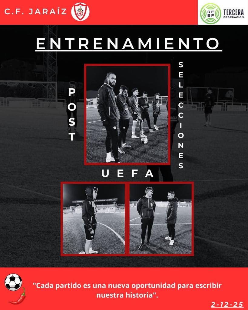 𝗖.𝗙. 𝗝𝗔𝗥𝗔Í𝗭 𝟮𝟱/𝟮𝟲.
𝗘𝗻𝘁𝗿𝗲𝗻𝗮𝗺𝗶𝗲𝗻𝘁𝗼 𝗣𝗼𝘀𝘁 𝗦𝗲𝗹𝗲𝗰𝗰𝗶𝗼𝗻𝗲𝘀 
𝗨𝗘𝗙𝗔 💪💪💪💪.
"Cada partido es una nueva oportunidad para escribir nuestra historia".
🌶️🌶️🌶️❤️💙⚽