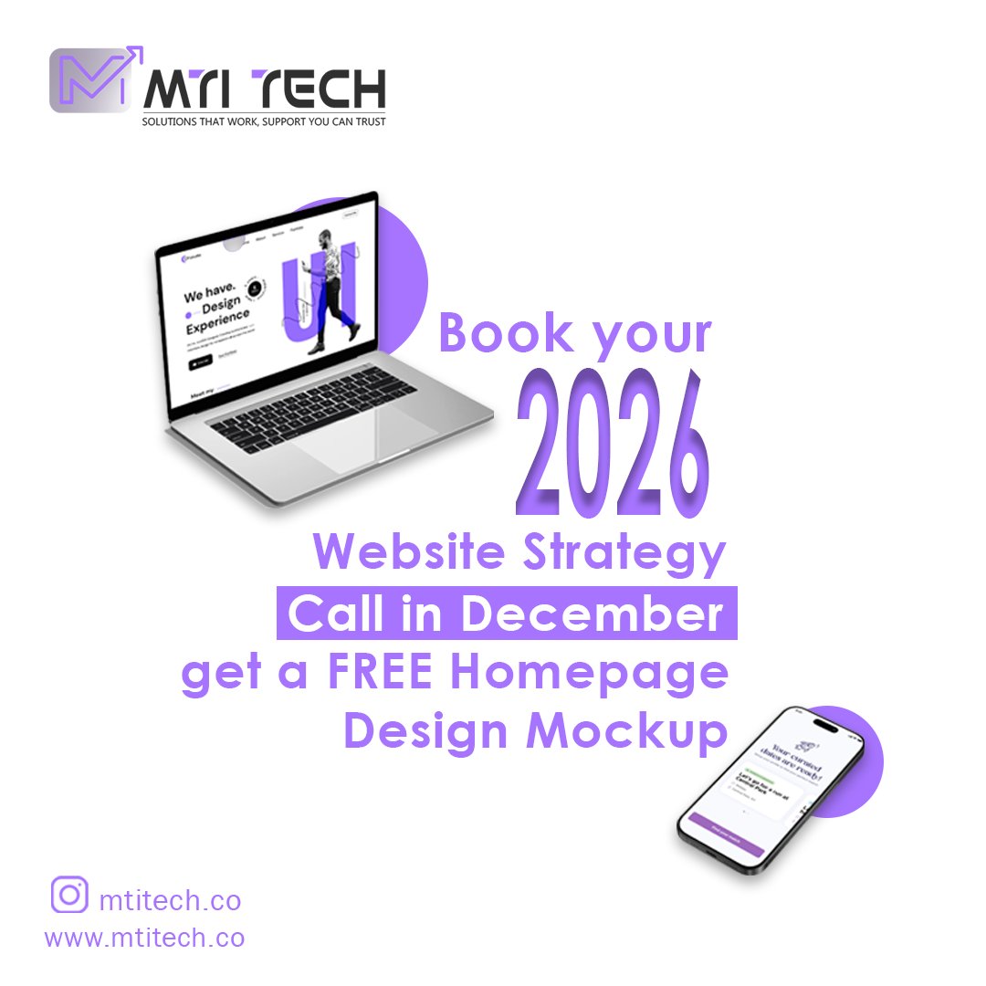 MtitechLLC's tweet image. Ready to future-proof your website? Call us today and mention &quot;𝐂𝐚𝐥𝐥 𝐢𝐧 𝐃𝐞𝐜𝐞𝐦𝐛𝐞𝐫&quot; to get a completely free homepage redesign. 

Don’t wait—start the new year with a fresh look! 🚀

#SpecialOffer #WebDevDeals #EndOfMonth #MtiTech #FreeMockup #WebsiteDesign…