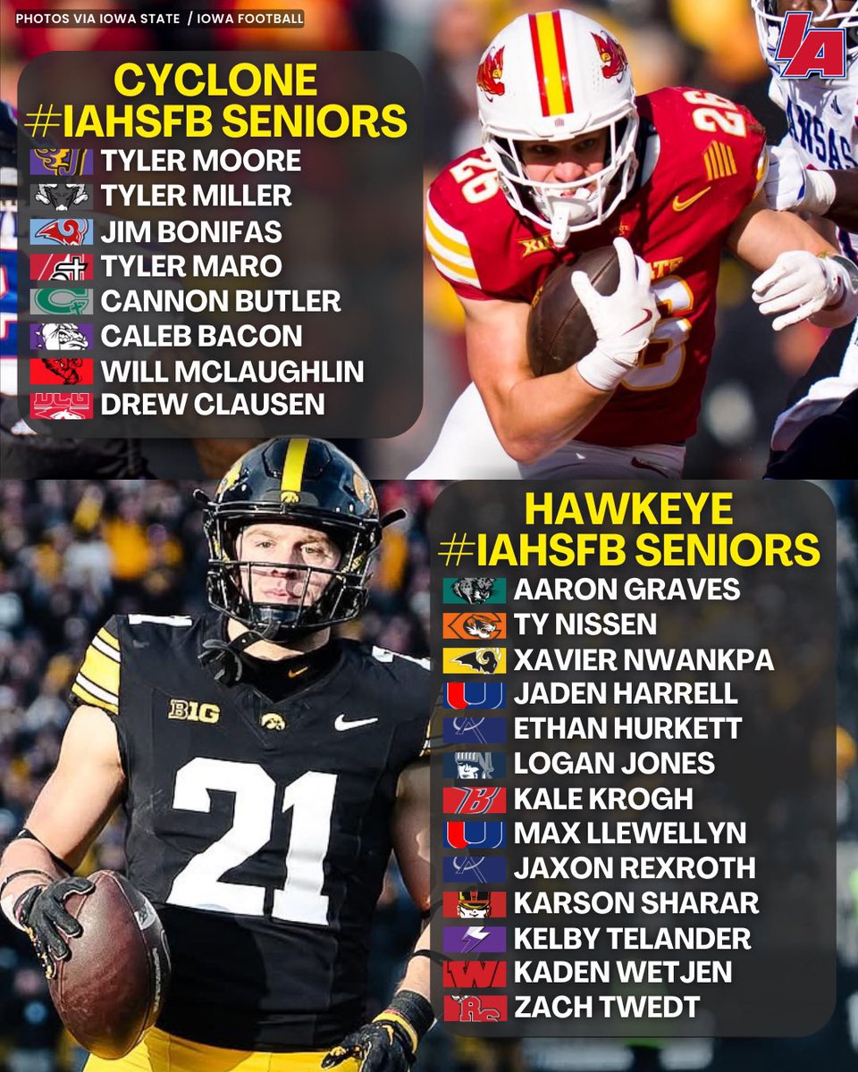 IAfootball_'s tweet image. As the season ends, let’s highlight this year’s #iahsfb senior alumni. 🫡

#iafootball