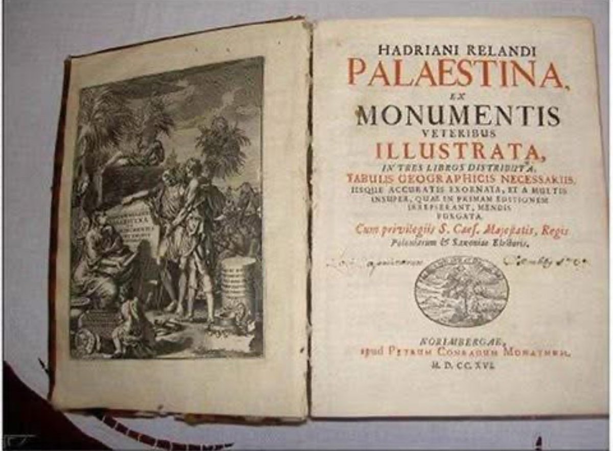 James_J_Marlow's tweet image. The picture below is a book written in 1695 about the Land of Palestine.

The author, Peru Adriani Relandi, testifies, that NOT one settlement in Palestine, was known by an Arabic name.

At this time, the settlements were named mostly after Jewish names and some in Greek and…