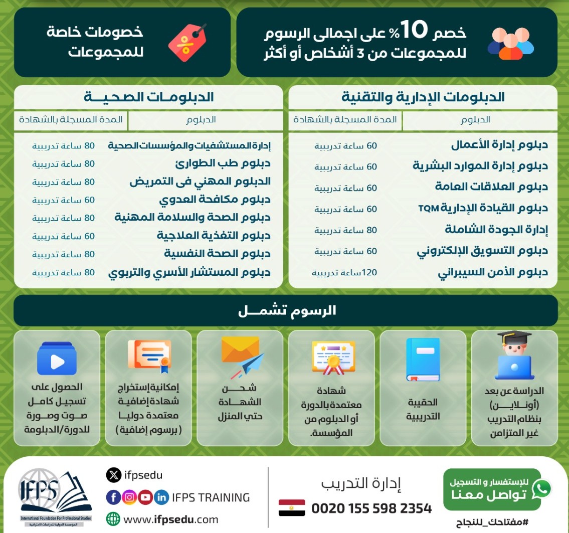 ifpsmaster's tweet photo. عروض اليوم الواحد 🇸🇦🎉
سجل في احدي  الدبلومات المهنية برسوم 400 ريال فقط✨
 📌 باعتماد من جامعة سالفورد البريطانية
 📌 وتحت إشراف المؤسسة الدولية للدراسات الاحترافية
للاستفسار راسلنا واتساب 👇👇
https://t.co/AxeXBZ49FB
https://t.co/wDJnoqyYHm https://t.co/1GEvtwzs3O