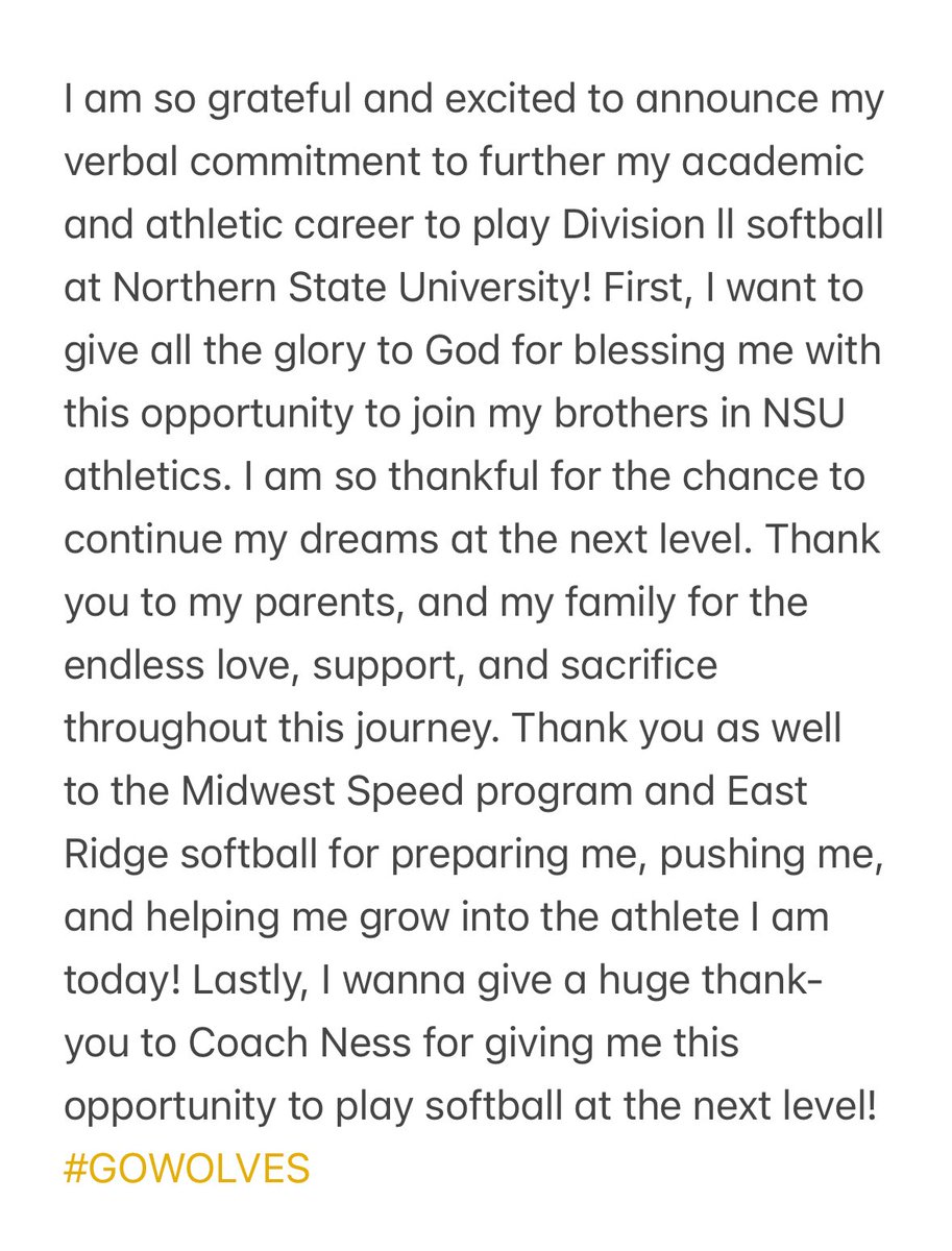 morganmerk2027's tweet image. Excited to announce my verbal commitment to play softball at Northern State University! #gowolves 
@NSUWolves_SB @Raptor_Softball @MIDWESTSPEEDSC