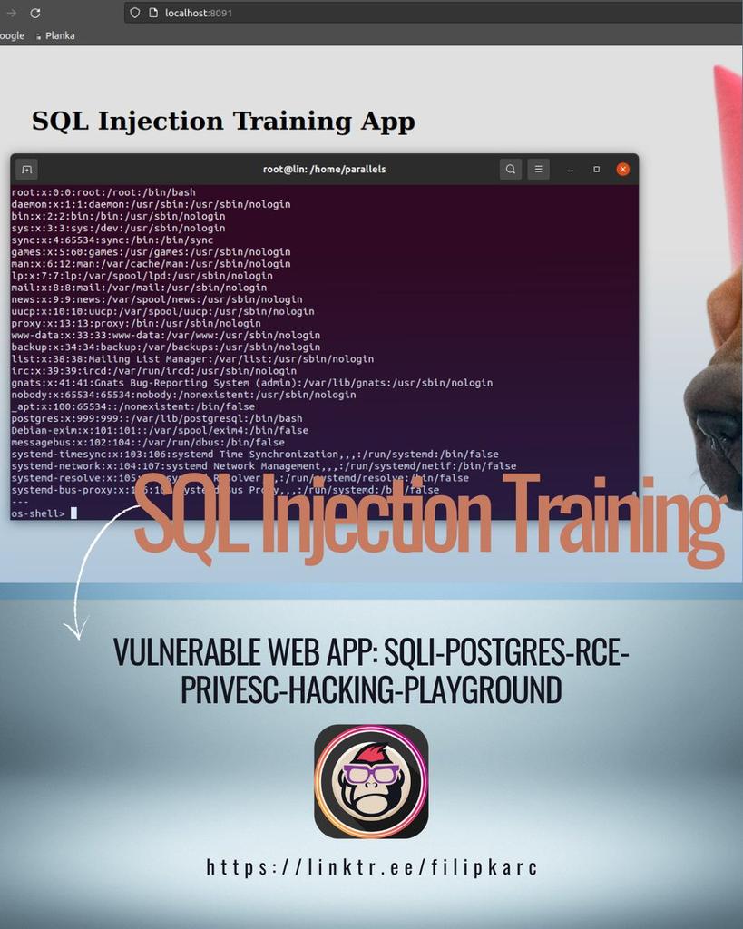 Johnwaring1John's tweet image. Domina la cadena de ataque completa: SQLi ➡️ RCE ➡️ PrivEsc. Este playground en Docker te permite practicar la explotación de PostgreSQL en un entorno seguro y realista. ¡Un desafío esencial para todo pentester!

Link: github.com/filipkarc/sqli…

💥🧪 #SQLi #HackingEtico #Pentest
