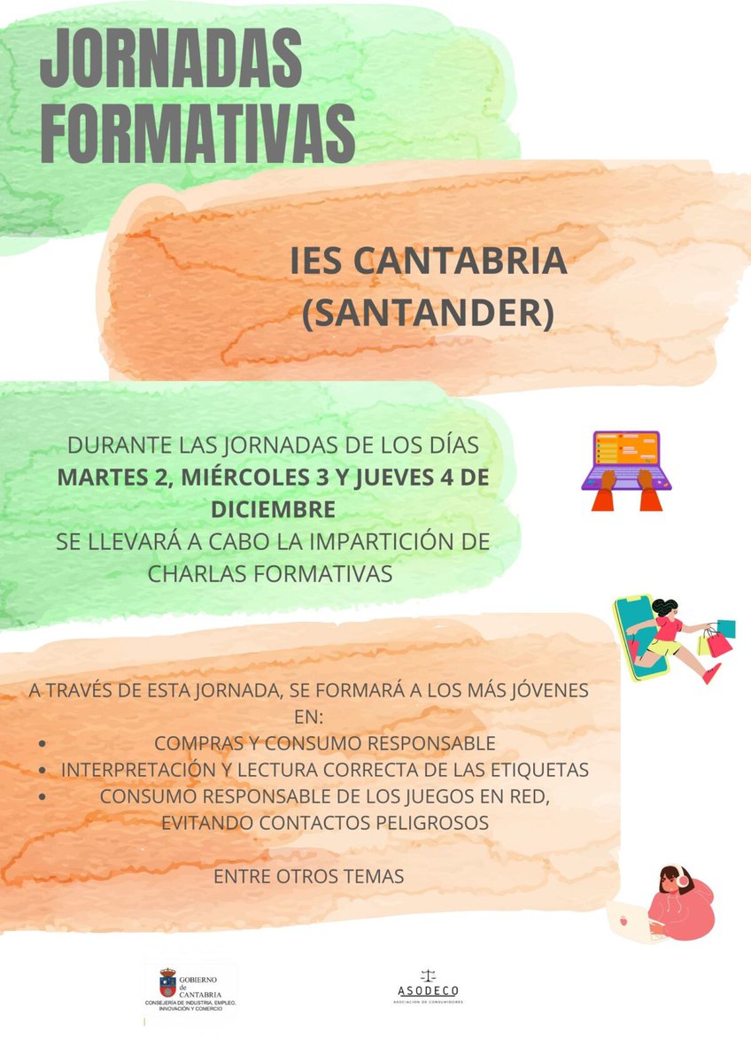 Charlas formativas e informativas sobre hábitos de consumo. Todo el alumnado de Secundaria del <a href="/IES_Cantabria/">IES Cantabria</a>  ha participado en las sesiones impartidas por ASODECO (asodecocantabria.com), en colaboración con la Dirección General de Comercio y Consumo (comercioyconsumodecantabria.es