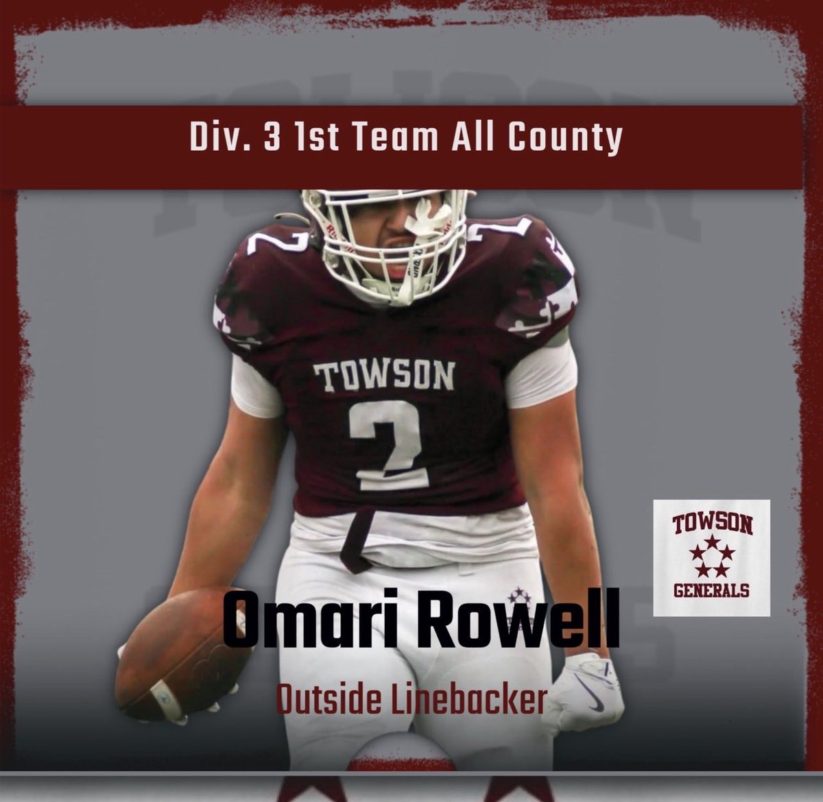 OmariRowell1's tweet photo. Blessed to be named 1st Team All County on Offense and Defense!! A whole senior season to go next year!! 

@ThompsonDub 
@towsonhsfb https://t.co/WWrcTHjMFT