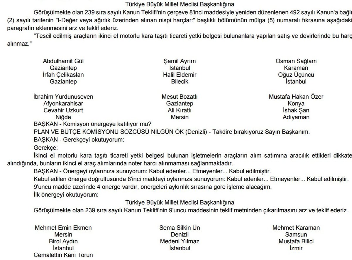 MARMAS DUYURU
İkinci El Motorlu Kara Taşıtı Ticareti Yetki Belgeli İşletmeler İçin Noter Harcı Muafiyeti

Türkiye Büyük Millet Meclisi Genel Kurulu’nda görüşülmekte olan “torba yasa” kapsamında, ikinci el araç satış ve devirlerinde alınacak noter harcı ile ilgili önemli bir