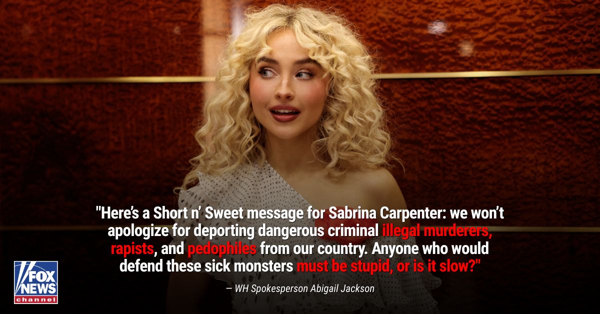 FoxNews's tweet photo. 'SHORT N’ SWEET MESSAGE': The White House fires back at Sabrina Carpenter with her own lyrics after the pop star criticized the administration for using her song “Juno” in an ICE video. https://t.co/BslFaQBl7z