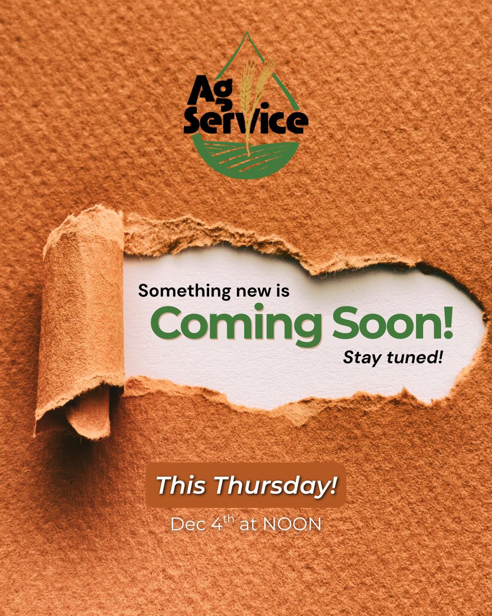 AgServiceInc2's tweet image. The agronomy products and services you trust are about to come with even more value. 👀 Something NEW is just around the corner! Check back on Thursday at NOON ⌛🌱
