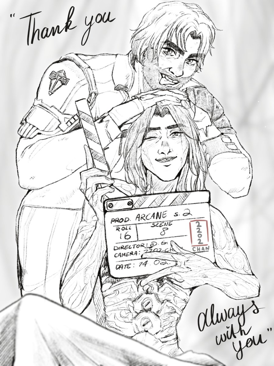 2202Chan's tweet image. Made a lil drawing based off the @arcaneshow actors AU and their anniversary ๋࣭⭑ #jayvik #arcane