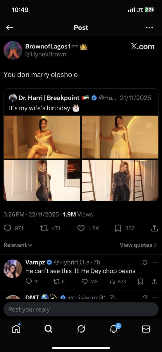 Sarah907Aproko's tweet photo. #Aproko Gist
X Banger boys are at it again.
X user Dr. Harri posted a picture of his wife, celebrating her birthday, that’s how @HynexBrown quoted it unprovoked with “You don marry Olosho”.
The husband didn’t take it easy and got him arrested and charged to court.
Right now, The banger people association is not taking it easy, seeing how they digged deep into Dr. Harris old post, confirming that he has also done posts like this too. Wahala pro max