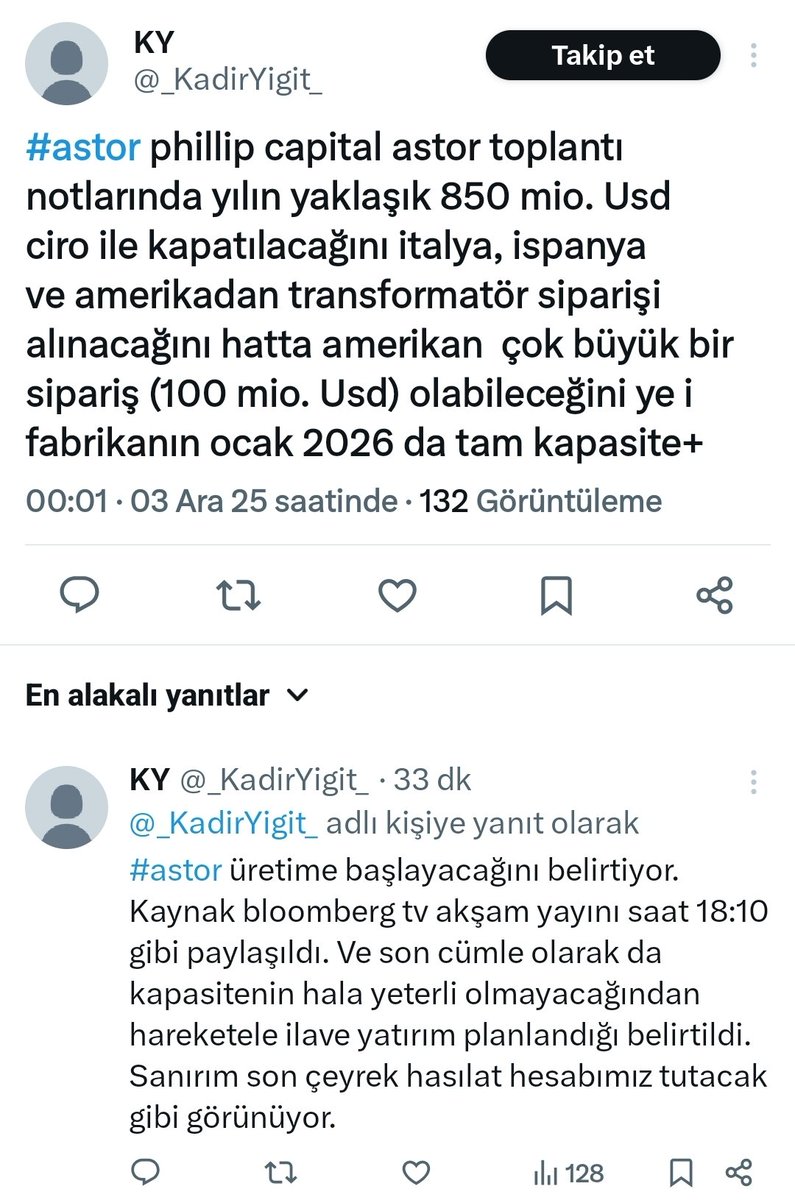 #astor un Teraya ihtiyacı yok. Şu yatırımlar bile astor u uçurur. Ha Tera girerse girsin hisseye, oda kazanır fenamı 😉 İhtiyacı olan Boktan Şirketler düşünsün.
#bist100 #sasa #oyakc #katmr #borsa #thyao #ASELSN #eryl #Nugyo #Naten #KCAER #tuprs #SOKM #bımas #sise #froto  #lmkdc