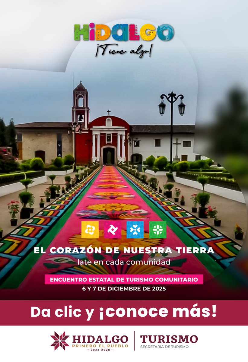 SECTURHidalgo's tweet image. Este 6 y 7 de diciembre, a partir de las 10:00 de la mañana, Hidalgo celebra el Encuentro Estatal de Turismo Comunitario.
Vive la esencia de nuestras comunidades, sus tradiciones, colores y el corazón que late en cada historia.
¡Da clic y conoce más!
#HidalgoTieneAlgo