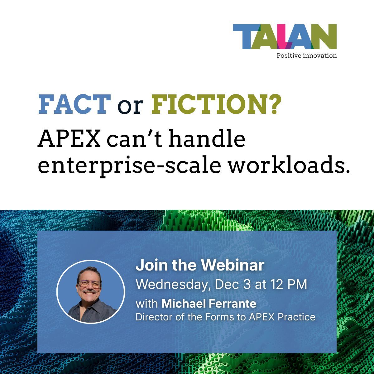 TalanOracleTech's tweet image. Oracle Forms community, here’s another Fact or Fiction to weigh in on. What do you think?

lnkd.in/gnzHXgnq 
 
#FormsModWeek #OracleForms #orclapex #Modernization