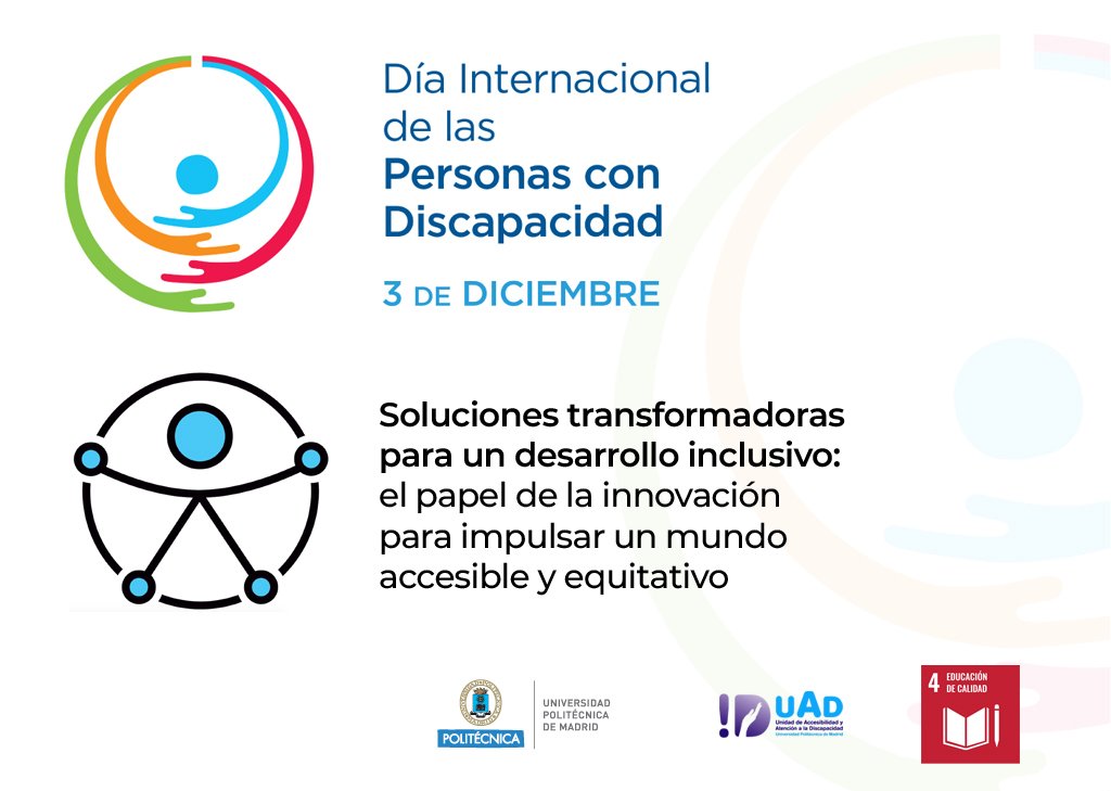 El Día Internacional de las Personas con Discapacidad reafirma el compromiso con la inclusión y la participación plena de las personas en la <a href="/La_UPM/">Universidad Politécnica de Madrid</a>

Por la eliminación de barreras + fomentar una cultura universitaria que impulsa el aprendizaje, compromiso social y transformación