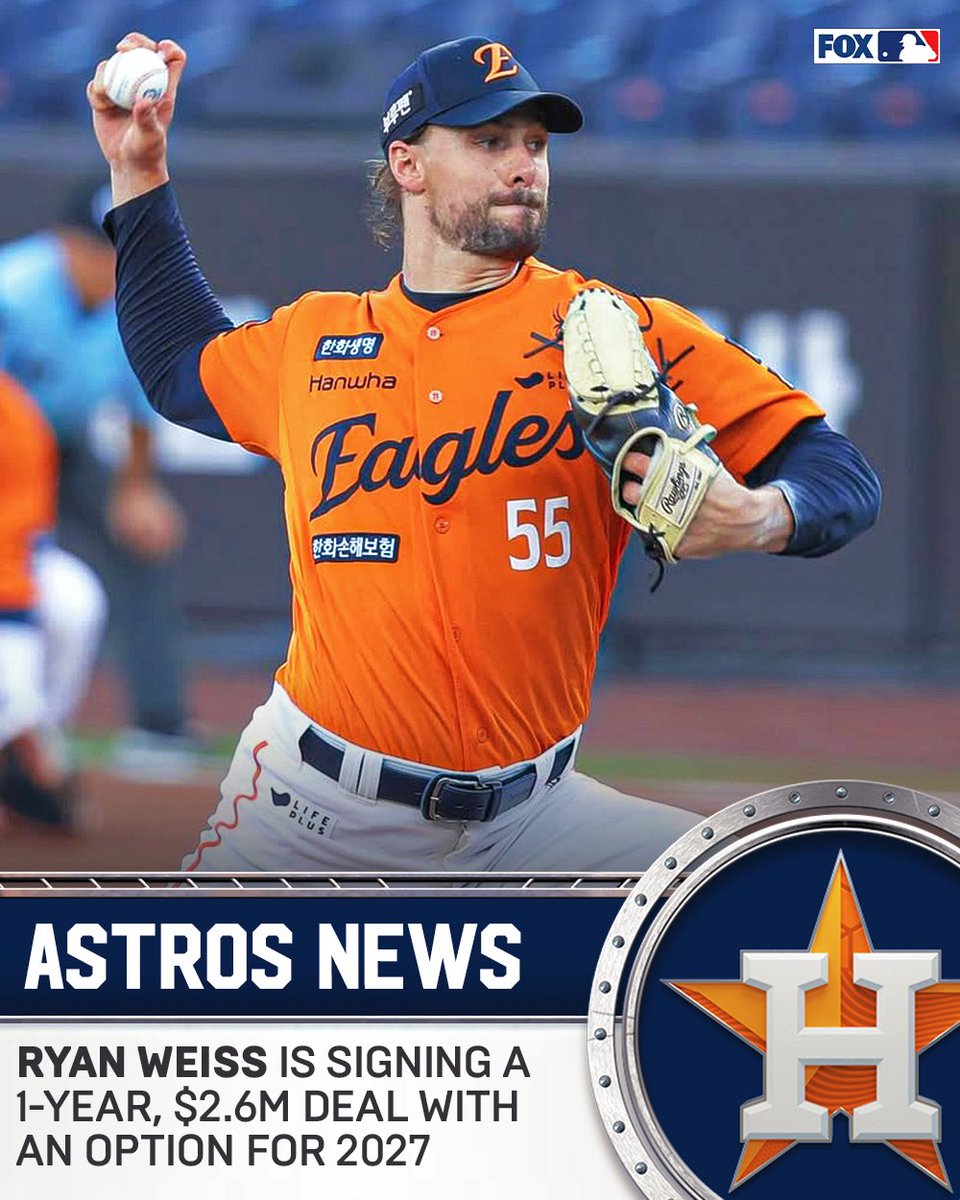 The Astros are signing Ryan Weiss per multiple reports.
Weiss had a 3.16 ERA with 305 strikeouts in 270 1/3 innings over his last two years with the Hanwha Eagles in the KBO.