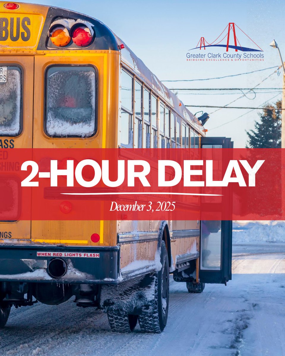 GCCSchools's tweet image. ❄️ Alert: Due to the weather, all schools will be on a 2-hour delay on Wednesday, December 3rd. Please plan accordingly. 

🚌 Buses will run normal routes two hours later
🏫 Afternoon dismissal will stay the same
❌ There will be no AM Prosser sessions; PM will go on as scheduled