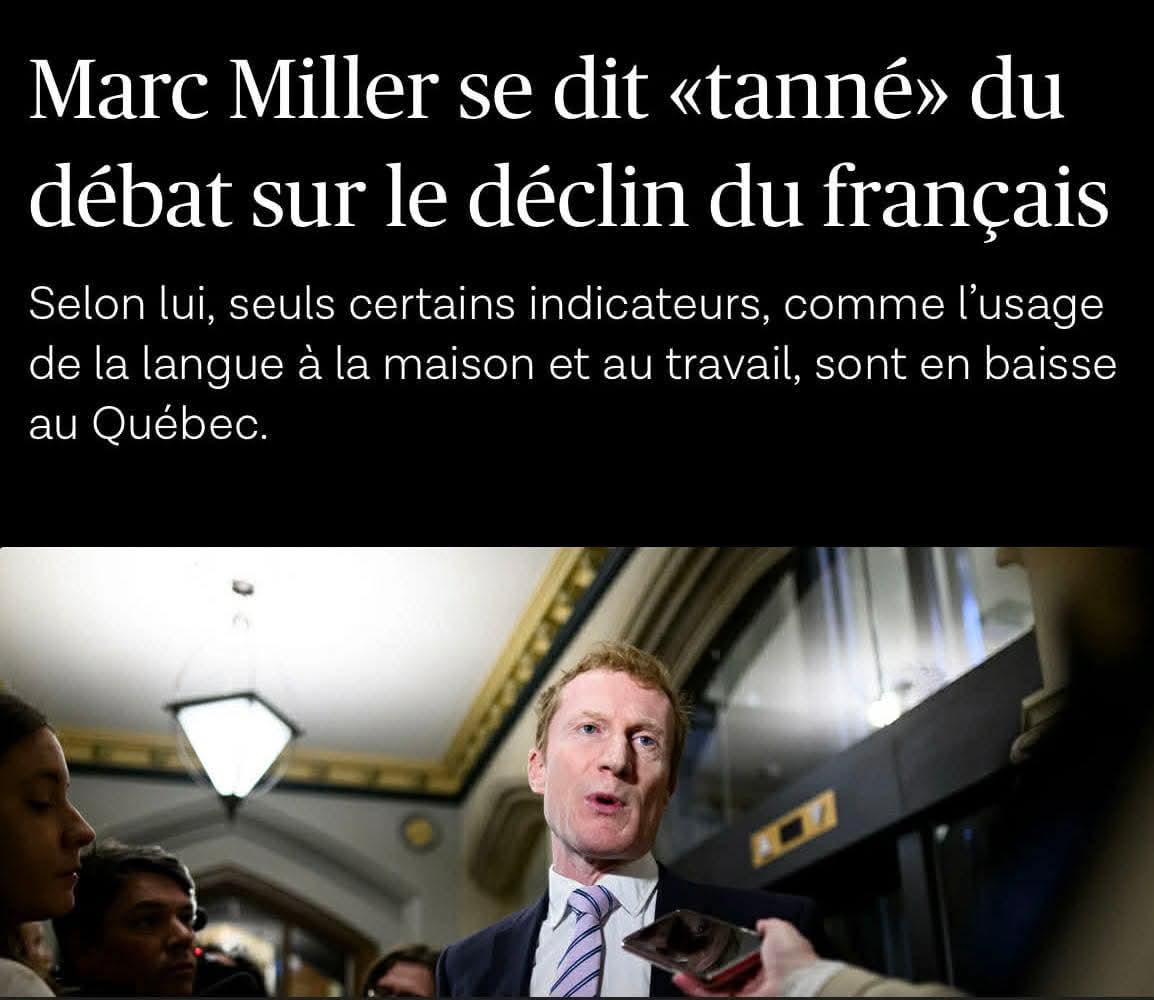 Le nouveau ministre libéral de l'Identité canadienne n’est pas tanné du déclin du français, il est tanné qu’on le dénonce.

Et moi, je suis tanné de leur mépris!

L’indépendance : la seule solution pour protéger notre langue et nous faire respecter! ⚜️

#PolCan #PolQc #Québec
