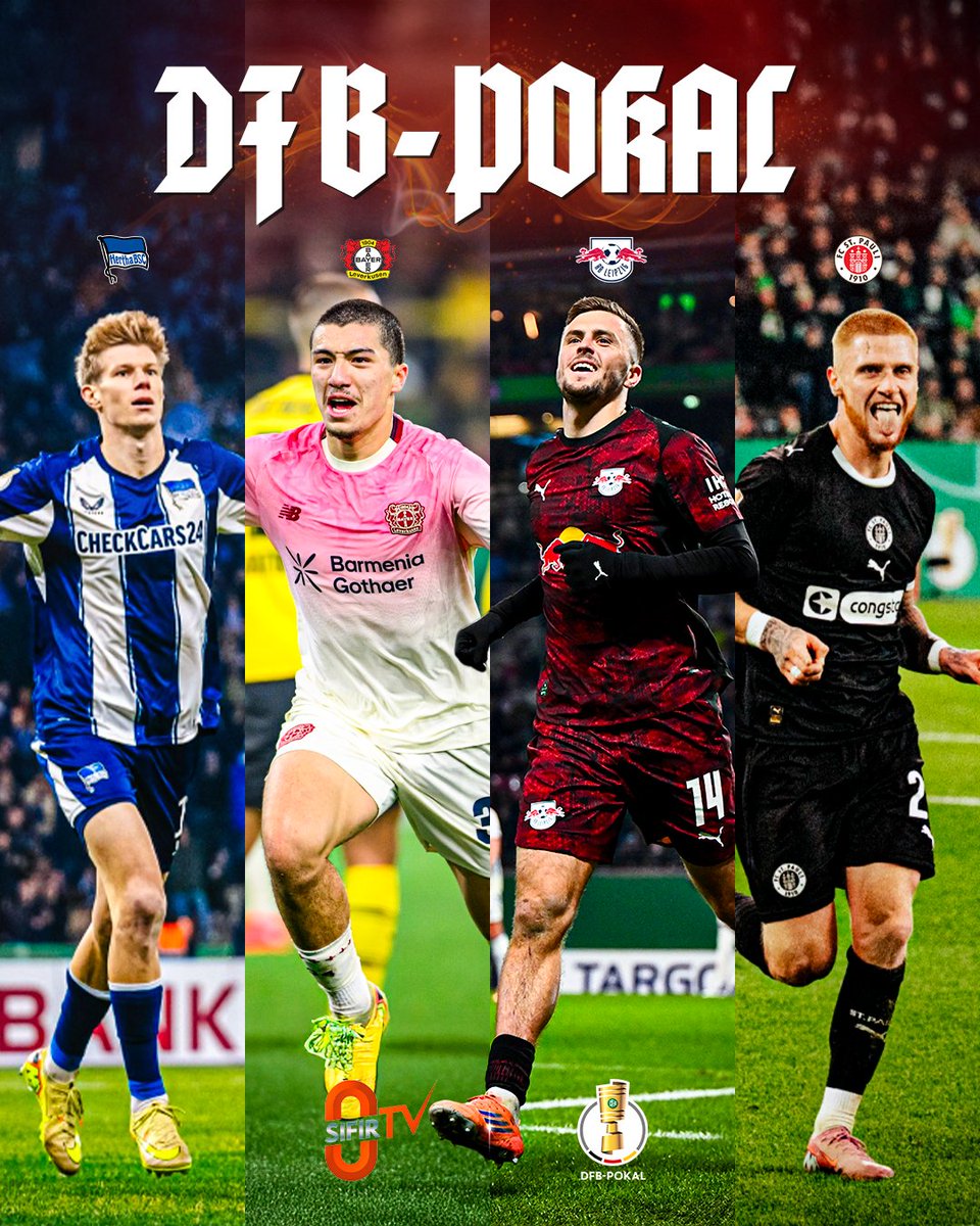 DFB-Pokal’de Çeyrek Finale Yükselen İlk 4 Takım Belli Oldu! 🇩🇪🏆 

✅ Hertha Berlin
✅ Bayer 04 Leverkusen
✅ RB Leipzig
✅ FC St. Pauli

#sifirtv #dfbpokal #herthabsc #rbleipzig #stpauli #bayer04leverkusen