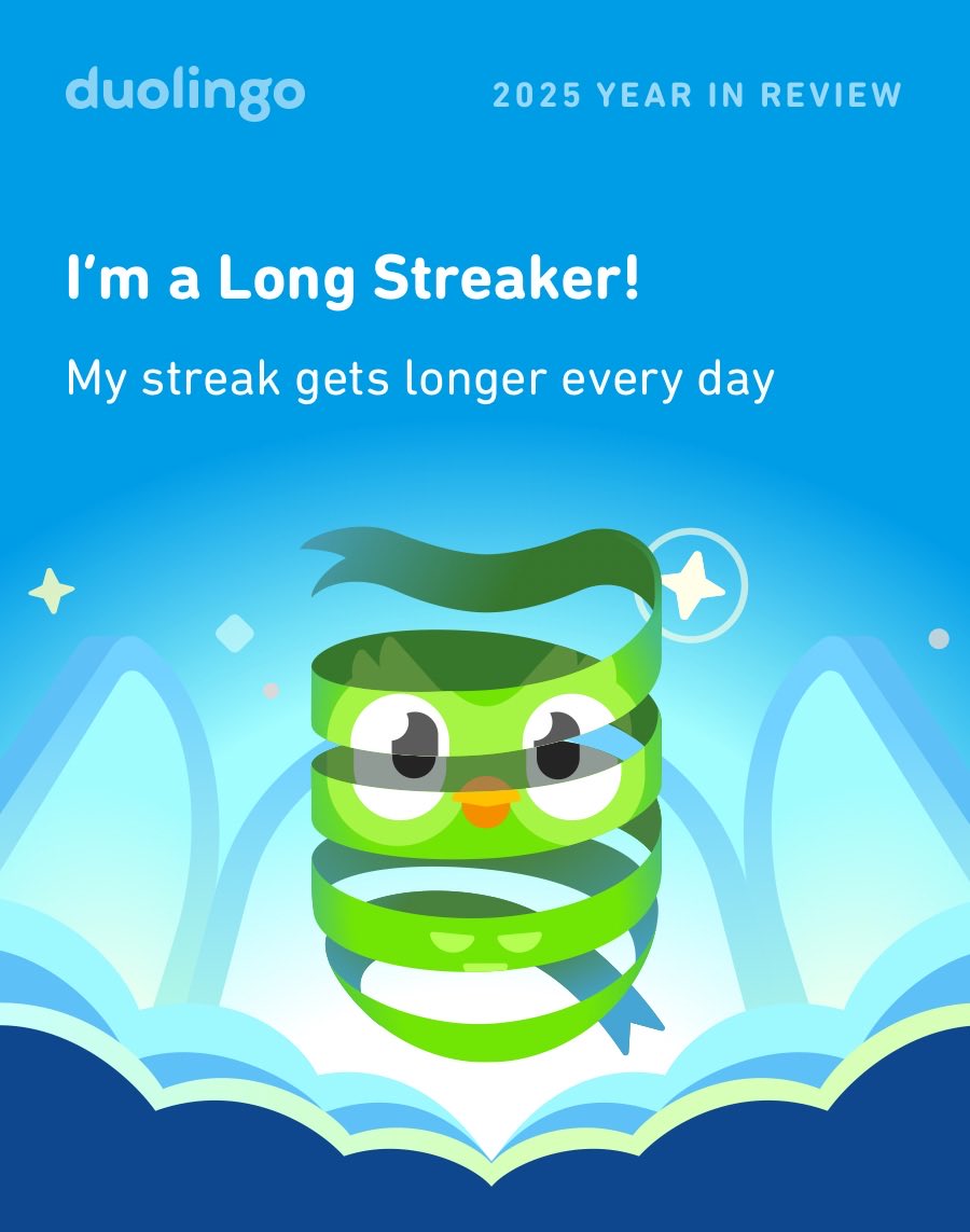 professorprime7's tweet photo. Look how much I learned on Duolingo in 2025! How did you do? #Duolingo365 https://t.co/2Gdh5NY7Cy