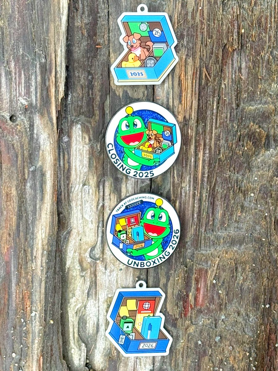 🎉 25 years of memories, and the adventures ahead! 📆

This set includes
a two-sided geocoin and two trackable tags-three unique items with their own codes and icons. One side of each, plus one tag, celebrates Closing 2025 / Unboxing 2026. 

tinyurl.com/6wxhhpsr

#geocaching