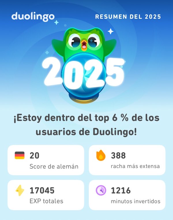 MdnAlex7's tweet image. ¡Aquí están mis estadísticas en Duolingo este 2025! ¿A ustedes cómo les fue? #Duolingo365