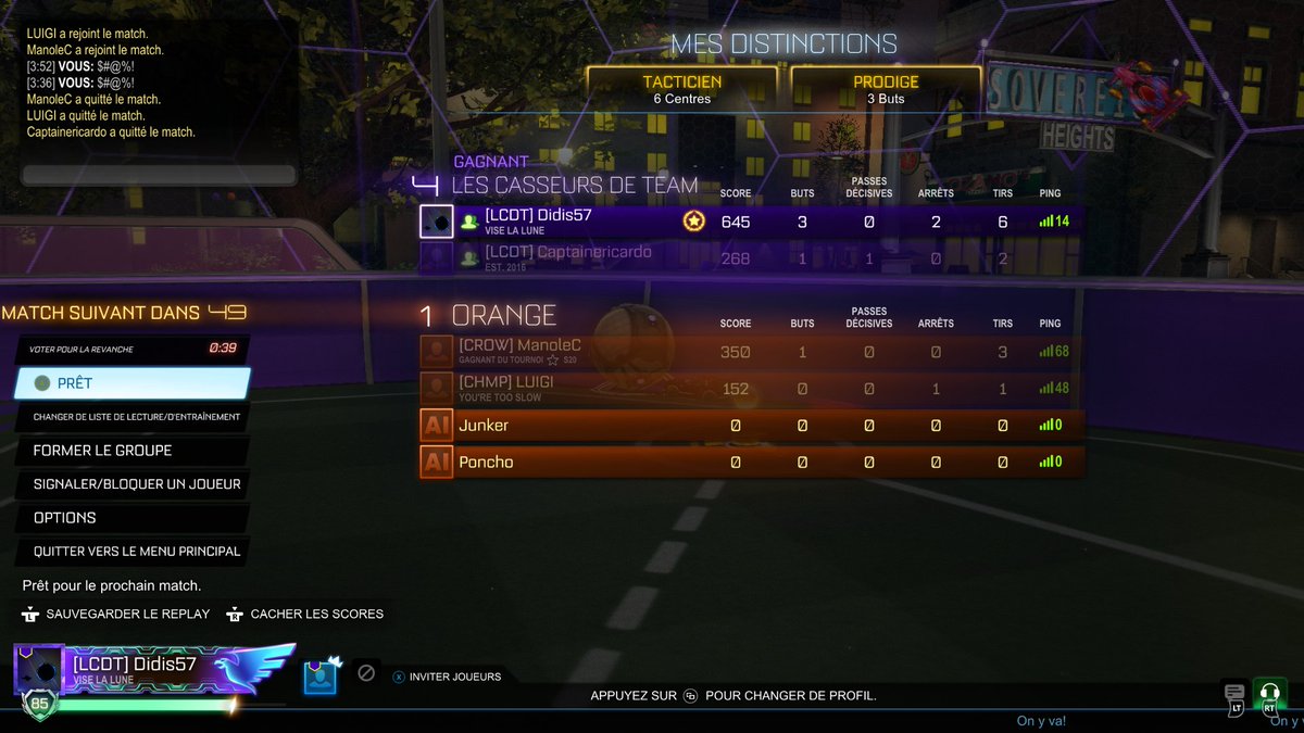 Didis175's tweet photo. Quelque partie faite ce soir sur #RocketLeague avec Mon Chéri @RicardoYamato57 🥰♥️
#RocketLeague #Xbox #Victoire #Défaite #Team #Duo #CasseurDeTeam https://t.co/xGQO1oIS0q