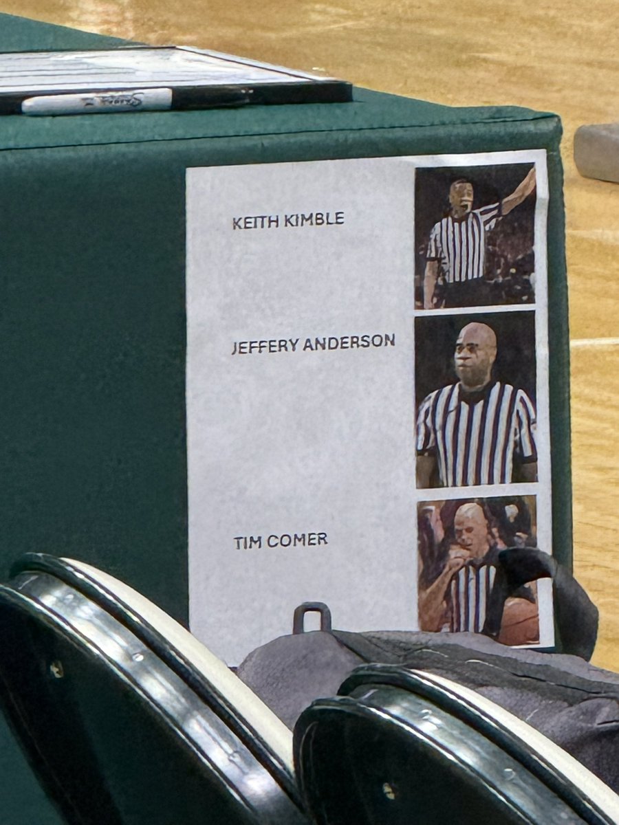 iheartcamward's tweet photo. having the names of the refs taped to the side of the scoreboard for izzo is pure gold https://t.co/Lck580n2wo