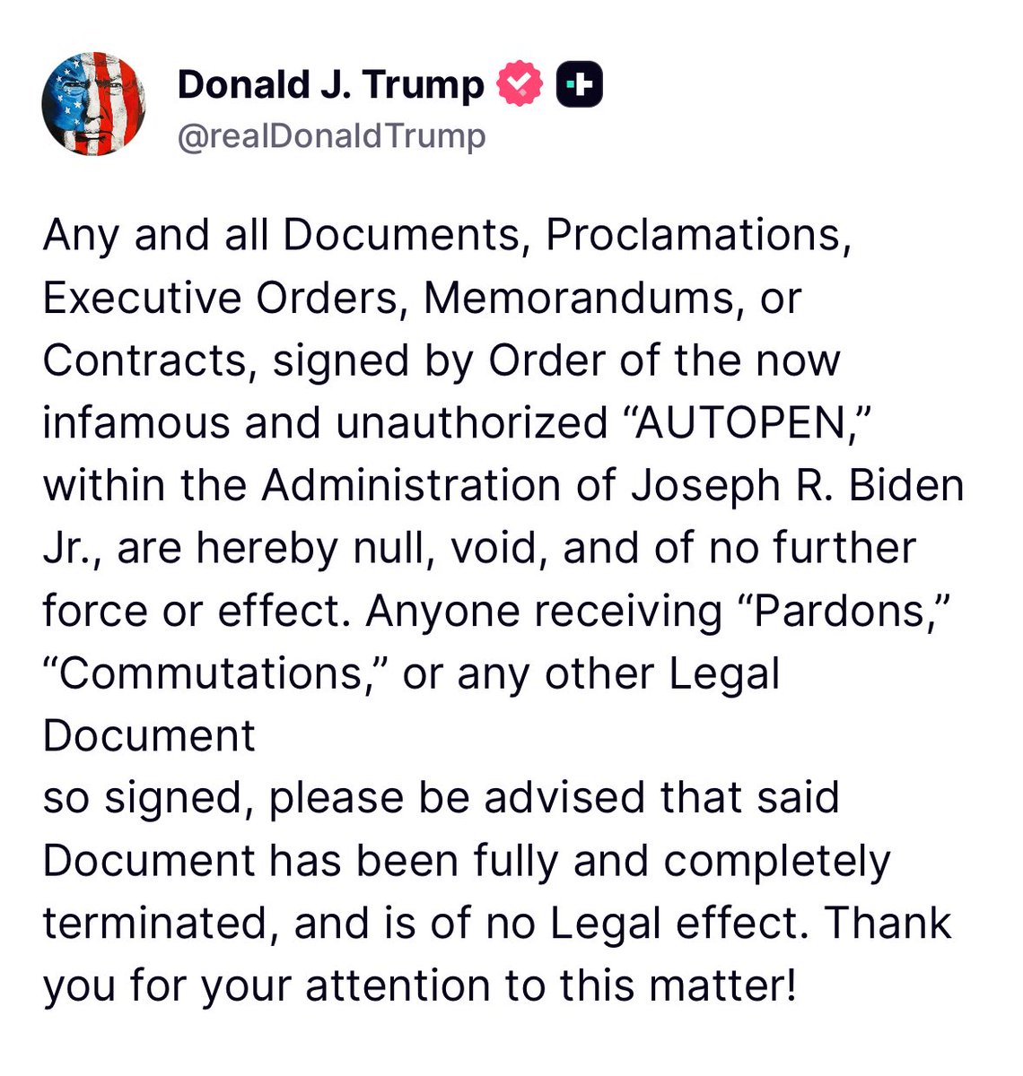 BreannaMorello's tweet image. 🚨JUST POSTED🚨

President Donald Trump cancels all autopen documents done by the deep state operatives!