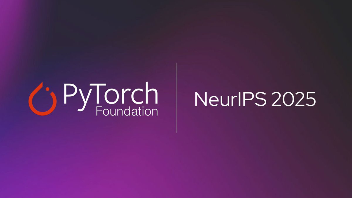 PyTorch's tweet image. PyTorch Foundation is on site at NeurIPS 2025 with workshops, sessions, and community programming throughout the week. Stop by our joint booth with @CNCF and meet contributors at the Open Source AI Reception with @CloudNativeFdn, @anyscalecompute , @FeatherlessAI, @huggingface,…