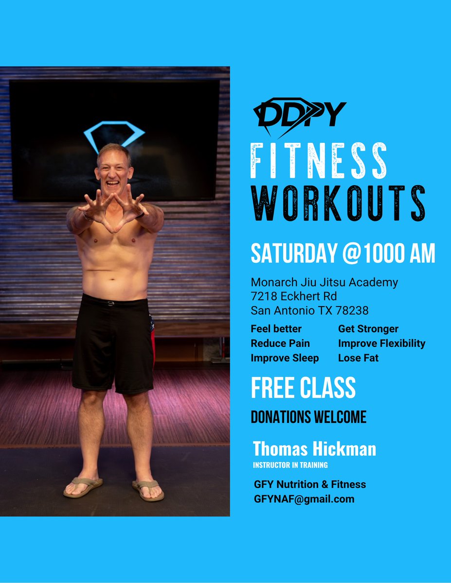 HuskerTom62's tweet image. Come join me this Saturday, 6 Dec at 10 am for an hour of DDPY Fitness at Monarch Jiu Jitsu Academy

#ddpyoga #DDPY #gfynaf #satx #bjj #nutrition #fitness