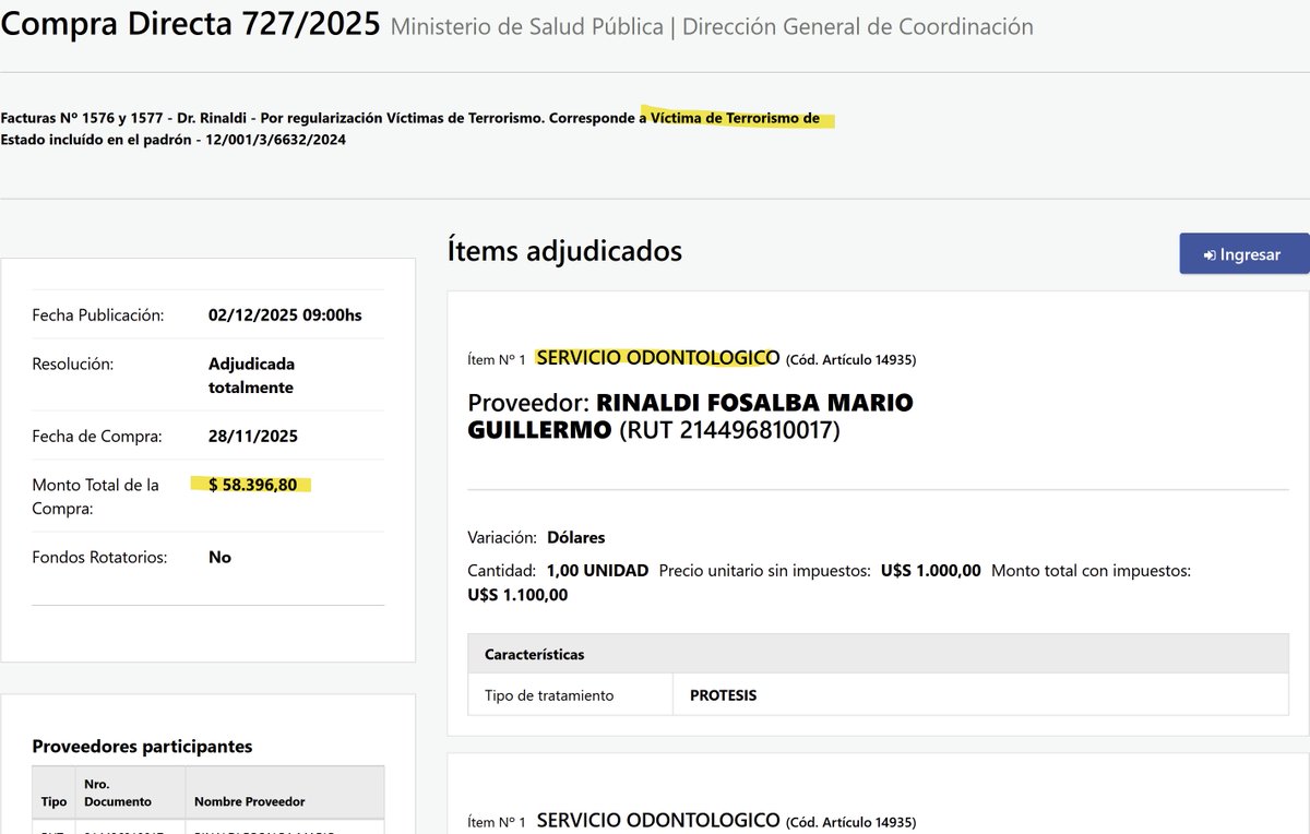 MartinFitz23506's tweet photo. DIENTES: Parece que LOS URUGUAYOS le arreglamos los dientes a Las VICTIMAS de terrorismo. $58.396 en este caso. https://t.co/7JKswXlrRR
