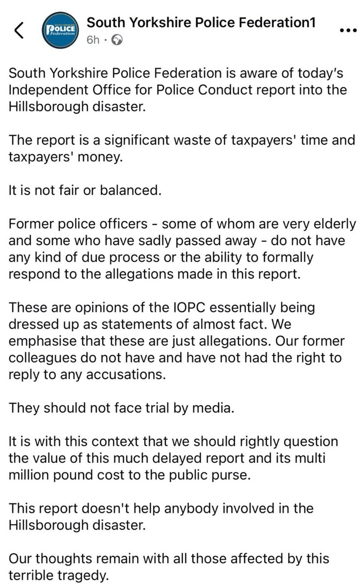 Shameless statement from South Yorkshire Police Federation…