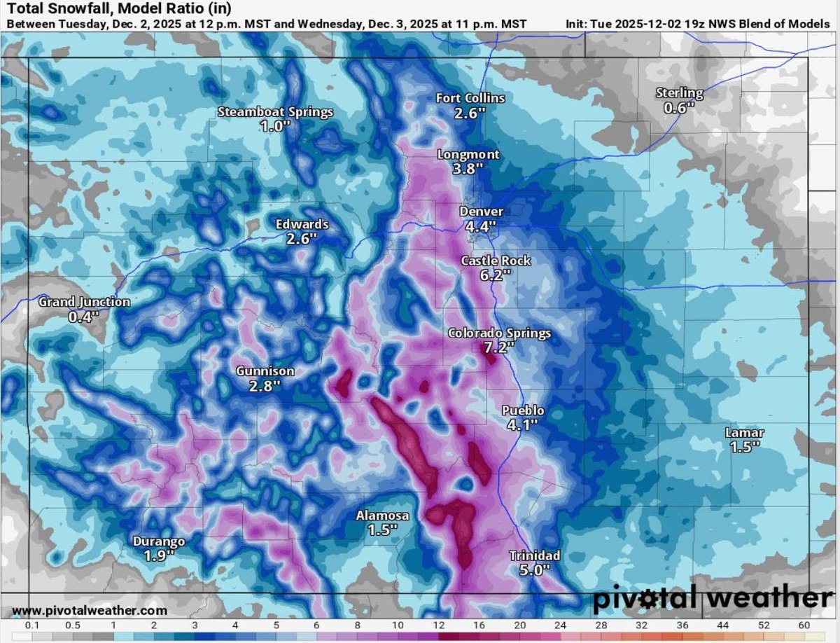 kodythewxguy's tweet image. Forecast models are coming in a little slower delaying the onset of snow for the front range, I-25 corridor, and adjacent plains for a few hours. 

Will probably start seeing the snurflakes fly between 10pm and midnight. ￼

Still expecting impacts to the Wednesday morning…