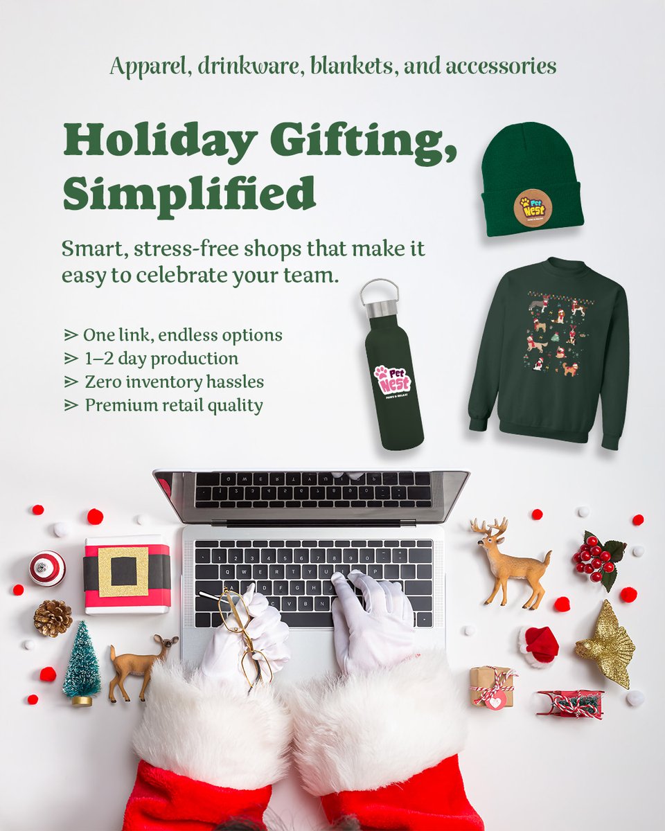 Santa approves. 🎅💻 Your team will too.
Give them their own festive shop with gifts they’ll actually love. 🎁💚
Easy to launch with very low minimums (ONLY 1 ITEM), fast production and fun for everyone.
Ask us to set up your store today!
631.584.2273 📞