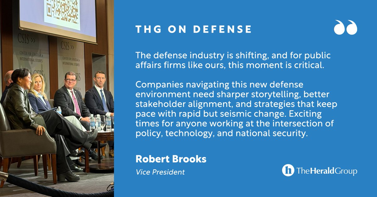 theheraldgroup's tweet photo. Last month, THG joined defense and space leaders at CSIS’s Delivering Space Capabilities for Warfighting Advantage event.

The modern “defense revolution” is reshaping how the government and the defense industry work together. Public affairs can help connect industry to the modern needs of the Pentagon.

Here’s Vice President Robert Brooks’ take on the defense-tech disruptor revolution.