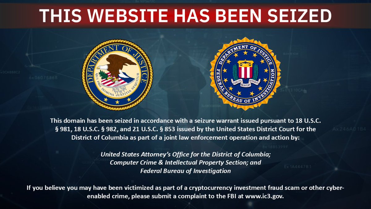 Justice Department Seizes Tai Chang Scam Compound Domain Tied to Crypto  Investment Fraud The domain: https://tickmilleas[.]com
