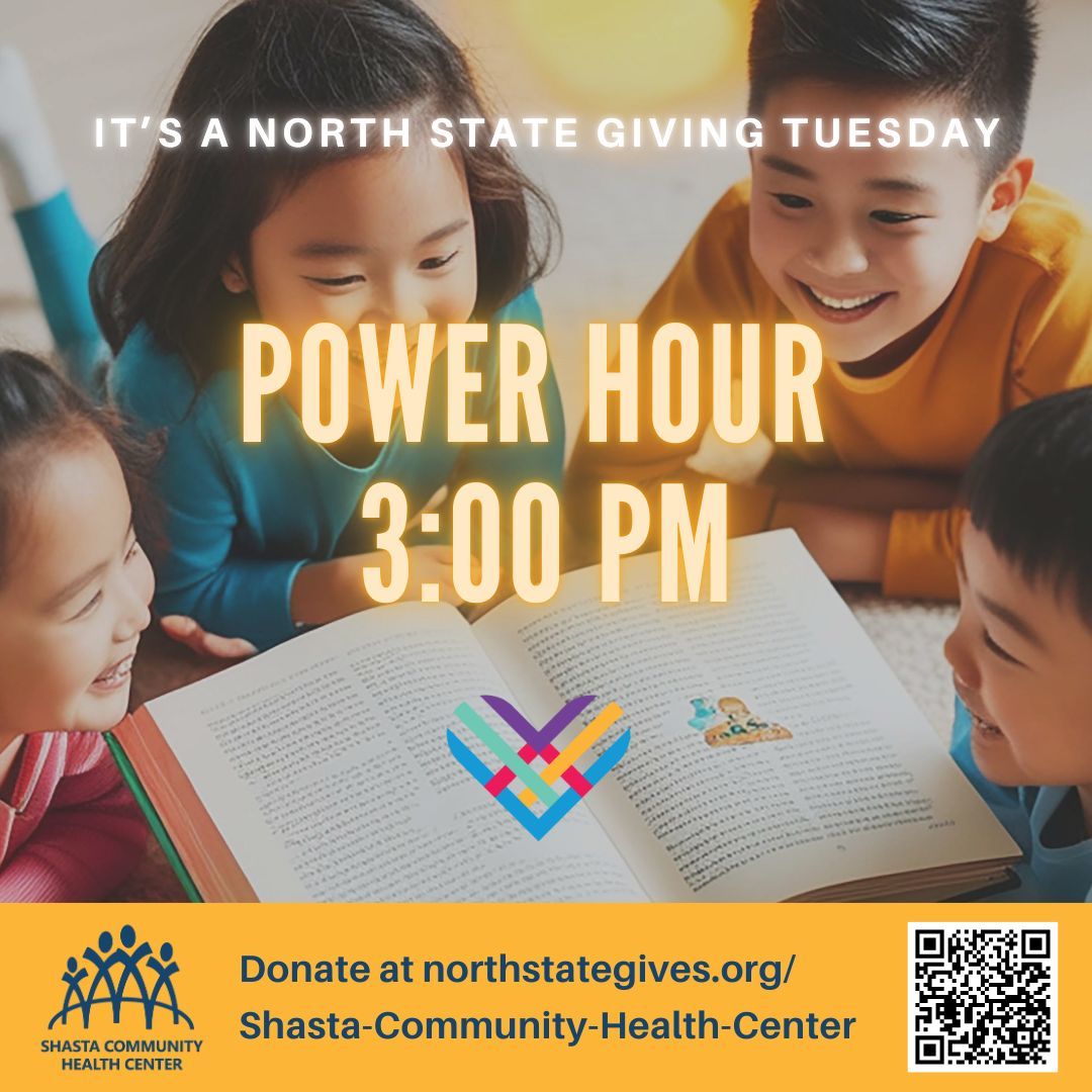 What’s a Power Hour on Giving Tuesday? 

It’s a one-hour window where donations to Shasta Community Health Center can unlock BONUS prize dollars for our Reach Out and Read Program. 

To give, visit: northstategives.org/Shasta-Communi… 

#NSGT2025 #NSGT #GivingTuesday #NorthStateGivingTuesday