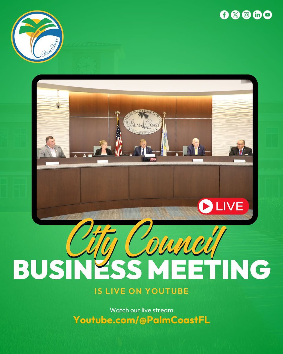 📢 𝘼𝙩𝙩𝙣: 𝙍𝙚𝙨𝙞𝙙𝙚𝙣𝙩𝙨 | 𝗪𝗮𝘁𝗰𝗵 𝗡𝗼𝘄 🎥

The Palm Coast City Council Business Meeting livestream is happening now!

Livestream programming is now available online at YouTube.com/@PalmCoastFL