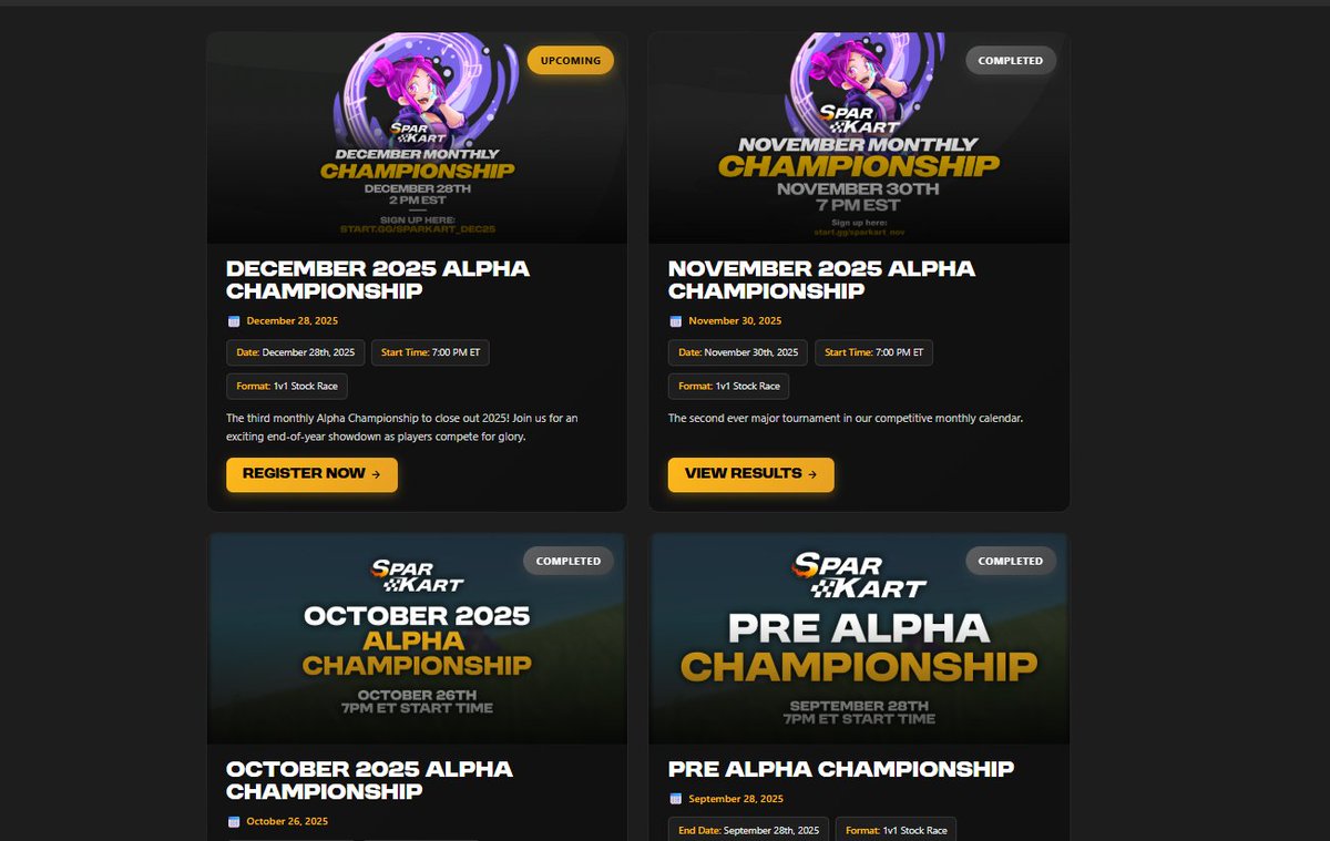 Cosolix's tweet image. All our tournaments are free to enter, plus finalists receive exclusive titles and profile images! You can learn more on our website (link in @SparKartRacing bio)