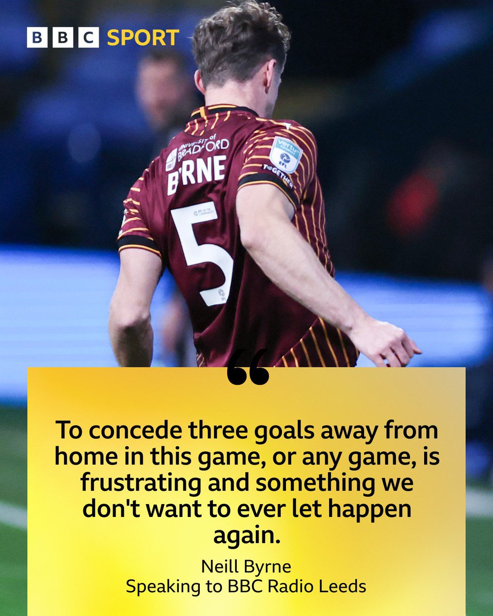 🗣️ "Unfortunately tonight it wasn't good enough."

Neill Byrne reflects on Bradford City's exit from the EFL Trophy after a 3-0 defeat at Bolton.

Listen 👉 bbc.in/48gcm0s

#BCAFC | #BBCFootball | #BBCEFL