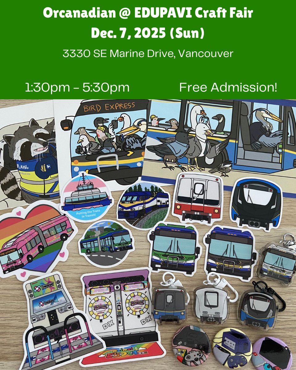 I'll be selling my transit artwork at the 8th annual EDUPAVI Craft Fair, held at the Fraser Lands Church. A portion of proceeds will be donated to students in Guatemala! 🎄

#edupavi #fraserlandschurch #transitfan #vancouverpopup #supportlocal #vancouver #animeart #artmarket