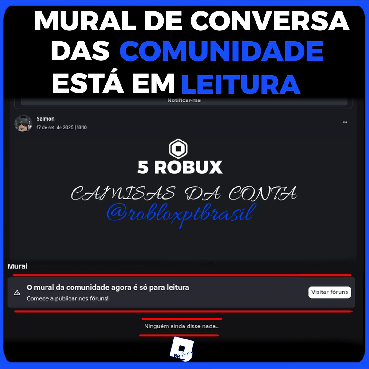robloxptbrasil's tweet image. Agora, todas as comunidades do Roblox está em modo de leitura, ou seja, ninguém mais consegue escrever no mural nem mesmo os proprietários dos grupos.💬❌

Em algumas comunidade, todas as conversas foram excluídas, outras não