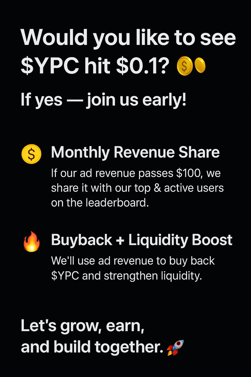 youngparrotnft's tweet photo. Would you like to see $YPC hit $0.1? 👀🪙

If yes — join us early at https://t.co/o7E4zI69jf!
Earn your first 100 YPP (YoungParrot Points) instantly by connecting any EVM wallet, start predicting, claim daily rewards by watching ads, and invite friends to stack even more YPP.

💰 Monthly Revenue Share
If our ad revenue passes $100, we share it with our top & active users on the leaderboard.

🔥 Buyback + Liquidity Boost
We’ll use ad revenue to buy back $YPC and strengthen liquidity.

Let’s grow, earn, and build together. 🚀 

#YPC #YPP #CryptoCommunity #PredictionMarket