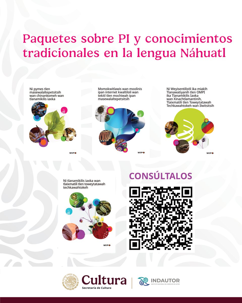📚✨ Paquetes de la OMPI en náhuatl sobre PI y conocimientos tradicionales: recursos prácticos para personas emprendedoras y comunidades indígenas.

🔗 Consúltalos: wipo.int/es/web/traditi…