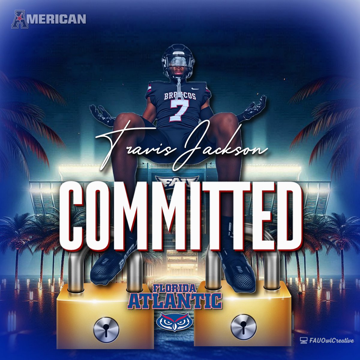 FAU_Owls_Nest's tweet image. 📢 CONGRATS to 5-11, 170 lbs DB @Travisjack2008 formerly of @PBCBroncosFBALL on his commitment to Coach @ZKittley and @FAUFootball! Chose the Owls over #BCC and others. WELCOME  to Parad🌴se Travis! #FAU 🏈